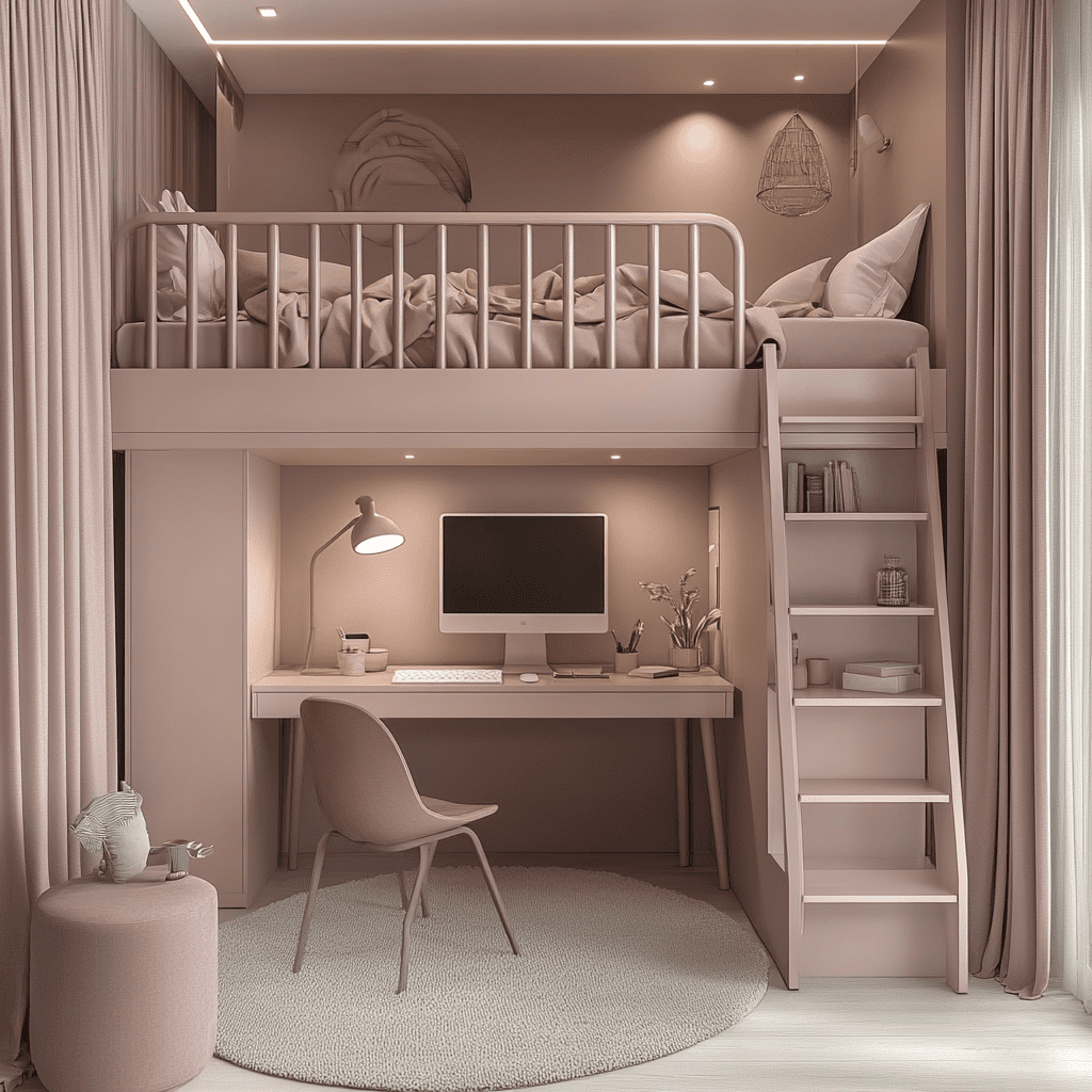 cama con escritorio debajo, Bed with desk underneath
