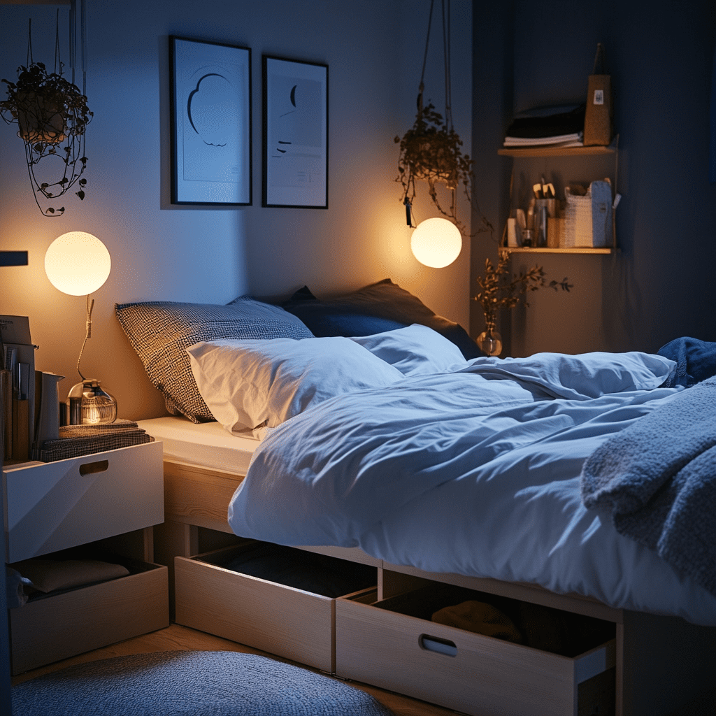 cama con almacenamiento, bed with storage, Bett mit Stauraum, Cama com Armazenamento