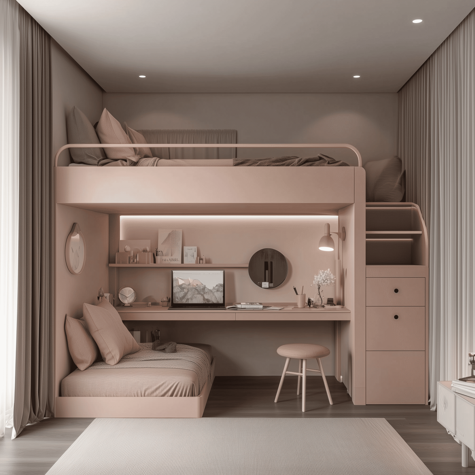 cama con escritorio debajo